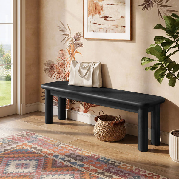 Modway Furniture Alvia Solid Oak Wood Dining Bench with High Weight Capacity for Entryway or Table Black EEI-7550-BLK
