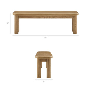 Modway Furniture Alvia Solid Oak Wood Dining Bench with High Weight Capacity for Entryway or Table Brown EEI-7550-WOA