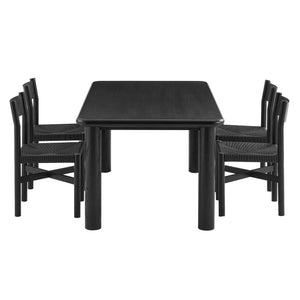 Modway Furniture Alvia Scandinavian Oak Veneer Dining Set with Woven Paper Rope Seats Four Black EEI-7551-BLK