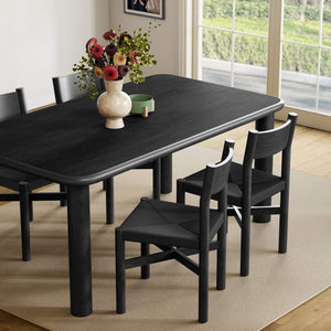 Modway Furniture Alvia Scandinavian Oak Veneer Dining Set with Woven Paper Rope Seats Four Black EEI-7551-BLK