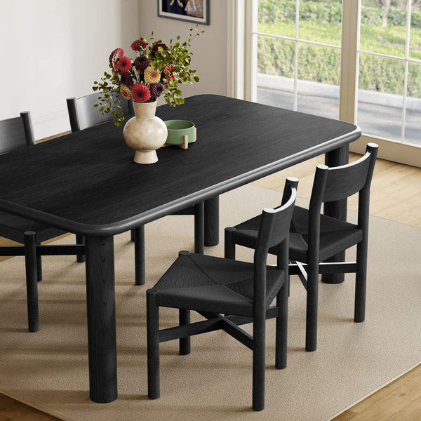 Modway Furniture Alvia Scandinavian Oak Veneer Dining Set with Woven Paper Rope Seats Four Black EEI-7551-BLK