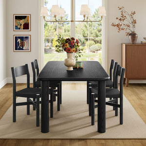 Modway Furniture Alvia Scandinavian Oak Veneer Dining Set with Woven Paper Rope Seats Four Black EEI-7551-BLK