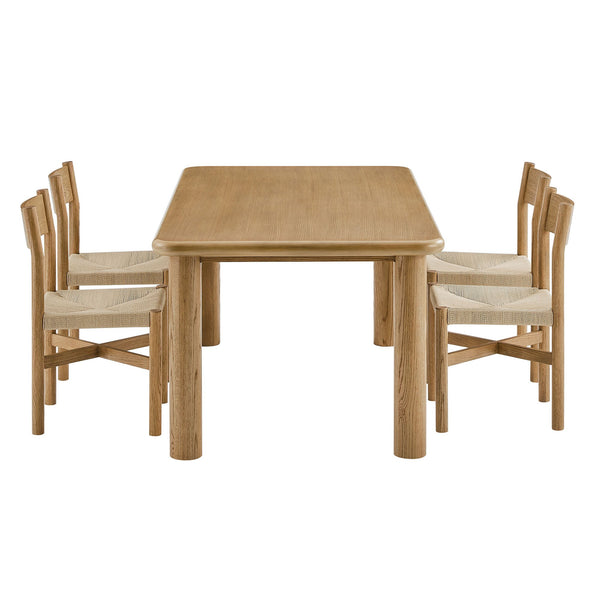 Modway Furniture Alvia Scandinavian Oak Veneer Dining Set with Woven Paper Rope Seats Four Brown EEI-7551-WOA