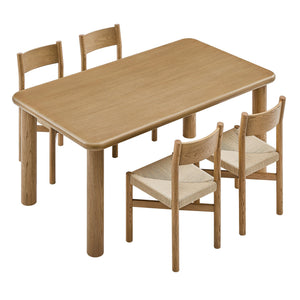 Modway Furniture Alvia Scandinavian Oak Veneer Dining Set with Woven Paper Rope Seats Four Brown EEI-7551-WOA