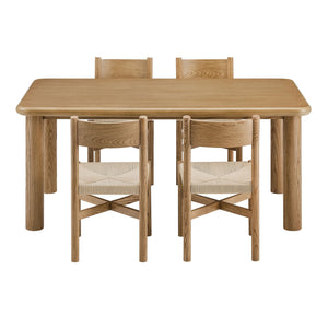 Modway Furniture Alvia Scandinavian Oak Veneer Dining Set with Woven Paper Rope Seats Four Brown EEI-7551-WOA