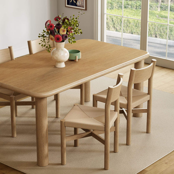 Modway Furniture Alvia Scandinavian Oak Veneer Dining Set with Woven Paper Rope Seats Four Brown EEI-7551-WOA