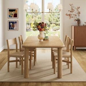 Modway Furniture Alvia Scandinavian Oak Veneer Dining Set with Woven Paper Rope Seats Four Brown EEI-7551-WOA