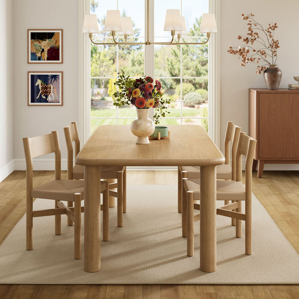 Modway Furniture Alvia Scandinavian Oak Veneer Dining Set with Woven Paper Rope Seats Four Brown EEI-7551-WOA