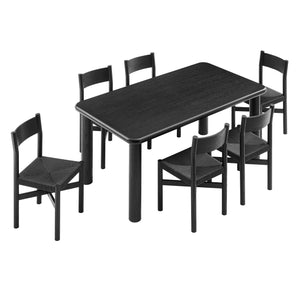Modway Furniture Alvia Scandinavian Oak Dining Set Seats Six with Woven Paper Rope Chairs Black EEI-7552-BLK