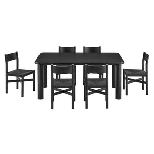 Modway Furniture Alvia Scandinavian Oak Dining Set Seats Six with Woven Paper Rope Chairs Black EEI-7552-BLK