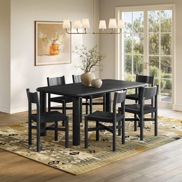 Modway Furniture Alvia Scandinavian Oak Dining Set Seats Six with Woven Paper Rope Chairs Black EEI-7552-BLK