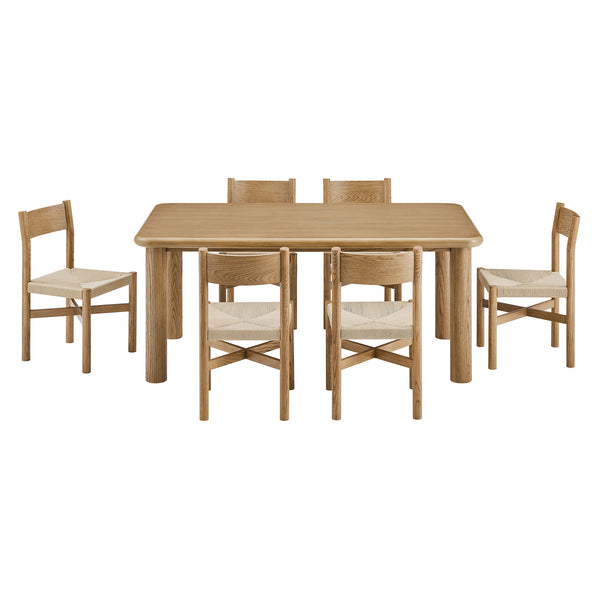 Modway Furniture Alvia Scandinavian Oak Dining Set Seats Six with Woven Paper Rope Chairs Brown EEI-7552-WOA