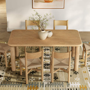 Modway Furniture Alvia Scandinavian Oak Dining Set Seats Six with Woven Paper Rope Chairs Brown EEI-7552-WOA