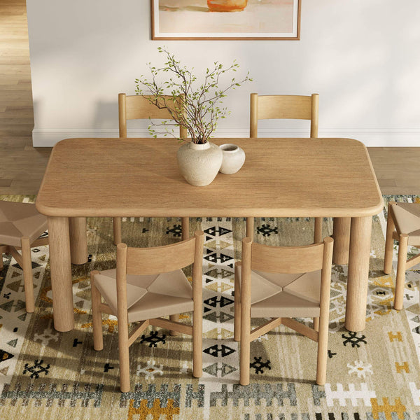 Modway Furniture Alvia Scandinavian Oak Dining Set Seats Six with Woven Paper Rope Chairs Brown EEI-7552-WOA