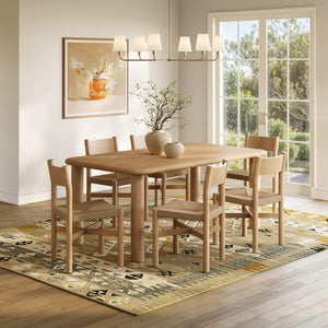 Modway Furniture Alvia Scandinavian Oak Dining Set Seats Six with Woven Paper Rope Chairs Brown EEI-7552-WOA