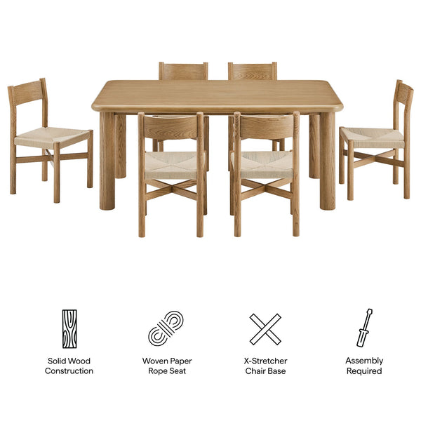 Modway Furniture Alvia Scandinavian Oak Dining Set Seats Six with Woven Paper Rope Chairs Brown EEI-7552-WOA