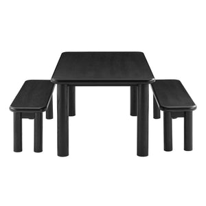 Modway Furniture Alvia Solid Oak Wood Dining Set with Benches Seats Eight Scandinavian Style Black EEI-7553-BLK