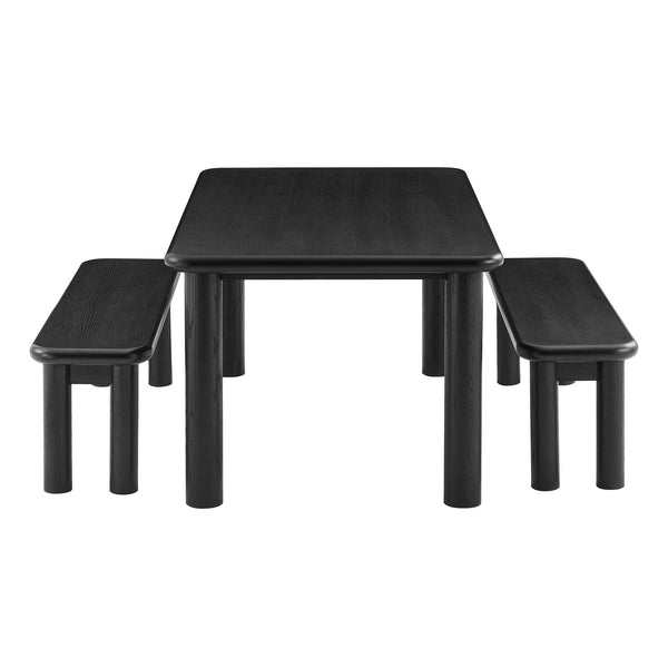 Modway Furniture Alvia Solid Oak Wood Dining Set with Benches Seats Eight Scandinavian Style Black EEI-7553-BLK