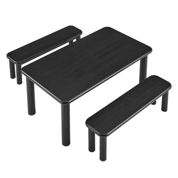 Modway Furniture Alvia Solid Oak Wood Dining Set with Benches Seats Eight Scandinavian Style Black EEI-7553-BLK