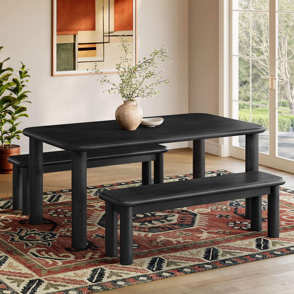 Modway Furniture Alvia Solid Oak Wood Dining Set with Benches Seats Eight Scandinavian Style Black EEI-7553-BLK