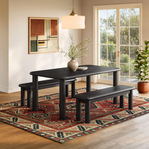 Modway Furniture Alvia Solid Oak Wood Dining Set with Benches Seats Eight Scandinavian Style Black EEI-7553-BLK
