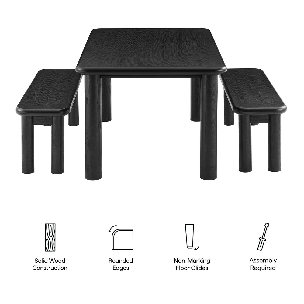 Modway Furniture Alvia Solid Oak Wood Dining Set with Benches Seats Eight Scandinavian Style Black EEI-7553-BLK