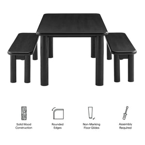 Modway Furniture Alvia Solid Oak Wood Dining Set with Benches Seats Eight Scandinavian Style Black EEI-7553-BLK