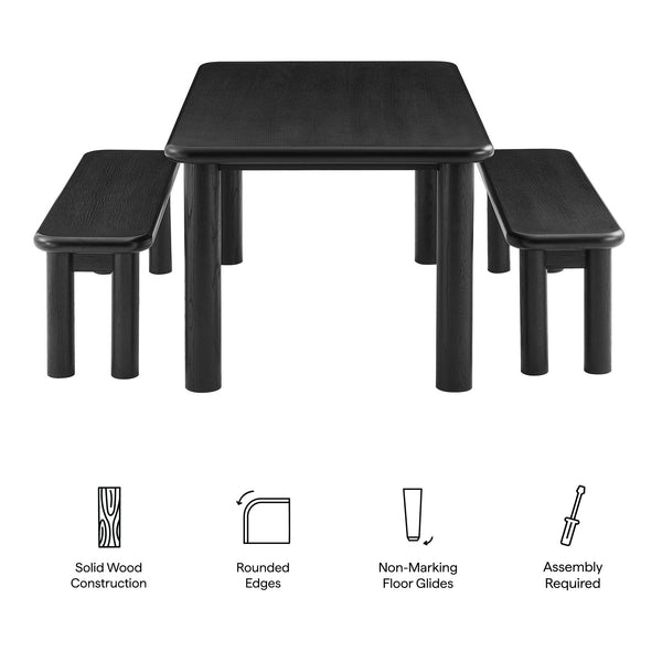 Modway Furniture Alvia Solid Oak Wood Dining Set with Benches Seats Eight Scandinavian Style Black EEI-7553-BLK