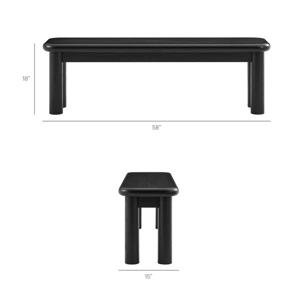 Modway Furniture Alvia Solid Oak Wood Dining Set with Benches Seats Eight Scandinavian Style Black EEI-7553-BLK