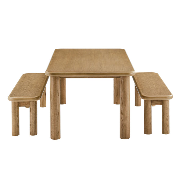 Modway Furniture Alvia Solid Oak Wood Dining Set with Benches Seats Eight Scandinavian Style Brown EEI-7553-WOA