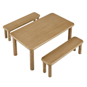 Modway Furniture Alvia Solid Oak Wood Dining Set with Benches Seats Eight Scandinavian Style Brown EEI-7553-WOA