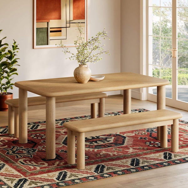 Modway Furniture Alvia Solid Oak Wood Dining Set with Benches Seats Eight Scandinavian Style Brown EEI-7553-WOA