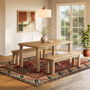 Modway Furniture Alvia Solid Oak Wood Dining Set with Benches Seats Eight Scandinavian Style Brown EEI-7553-WOA