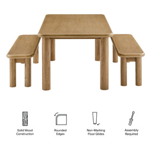 Modway Furniture Alvia Solid Oak Wood Dining Set with Benches Seats Eight Scandinavian Style Brown EEI-7553-WOA