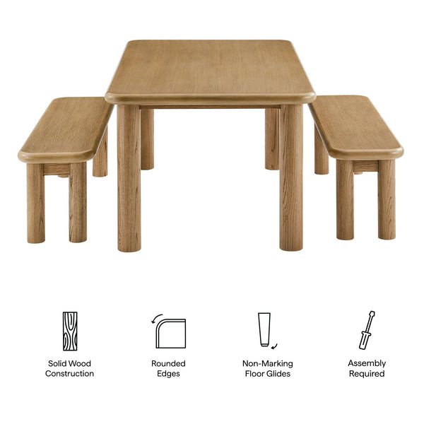 Modway Furniture Alvia Solid Oak Wood Dining Set with Benches Seats Eight Scandinavian Style Brown EEI-7553-WOA