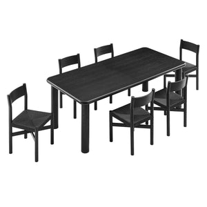 Modway Furniture Alvia Scandinavian Oak Extendable Dining Set with Woven Paper Rope Chairs Seats Eight Black EEI-7554-BLK
