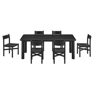 Modway Furniture Alvia Scandinavian Oak Extendable Dining Set with Woven Paper Rope Chairs Seats Eight Black EEI-7554-BLK