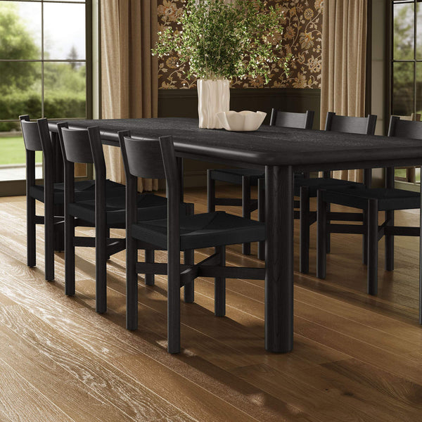 Modway Furniture Alvia Scandinavian Oak Extendable Dining Set with Woven Paper Rope Chairs Seats Eight Black EEI-7554-BLK
