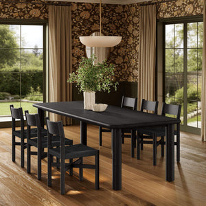 Modway Furniture Alvia Scandinavian Oak Extendable Dining Set with Woven Paper Rope Chairs Seats Eight Black EEI-7554-BLK