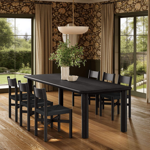 Modway Furniture Alvia Scandinavian Oak Extendable Dining Set with Woven Paper Rope Chairs Seats Eight Black EEI-7554-BLK