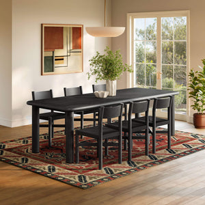 Modway Furniture Alvia Scandinavian Oak Extendable Dining Set with Woven Paper Rope Chairs Seats Eight Black EEI-7554-BLK