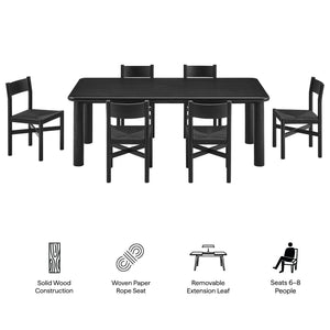 Modway Furniture Alvia Scandinavian Oak Extendable Dining Set with Woven Paper Rope Chairs Seats Eight Black EEI-7554-BLK