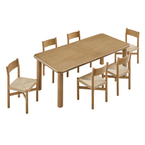 Modway Furniture Alvia Scandinavian Oak Extendable Dining Set with Woven Paper Rope Chairs Seats Eight Brown EEI-7554-WOA