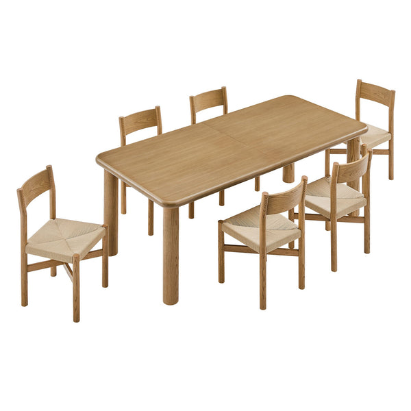 Modway Furniture Alvia Scandinavian Oak Extendable Dining Set with Woven Paper Rope Chairs Seats Eight Brown EEI-7554-WOA
