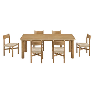 Modway Furniture Alvia Scandinavian Oak Extendable Dining Set with Woven Paper Rope Chairs Seats Eight Brown EEI-7554-WOA