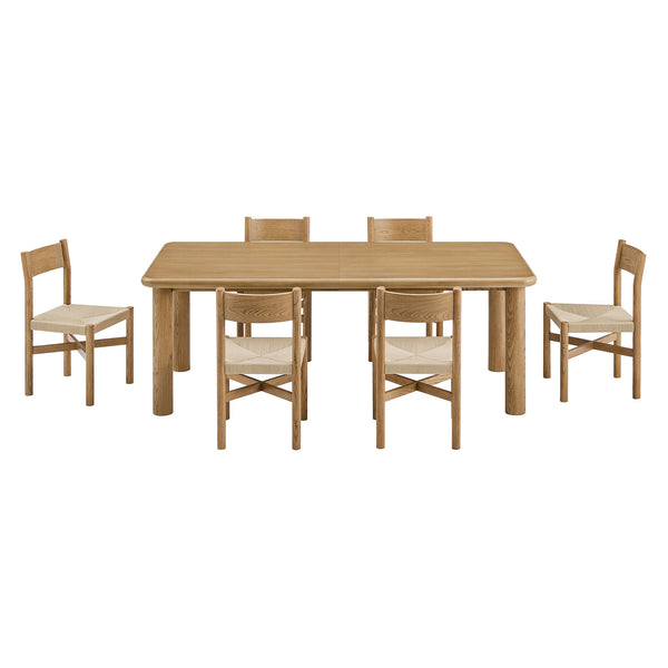 Modway Furniture Alvia Scandinavian Oak Extendable Dining Set with Woven Paper Rope Chairs Seats Eight Brown EEI-7554-WOA