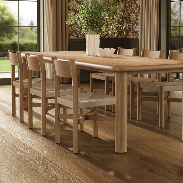 Modway Furniture Alvia Scandinavian Oak Extendable Dining Set with Woven Paper Rope Chairs Seats Eight Brown EEI-7554-WOA