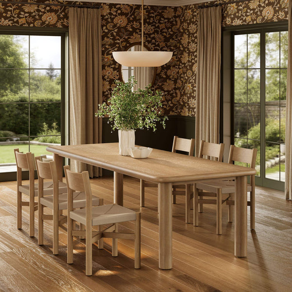 Modway Furniture Alvia Scandinavian Oak Extendable Dining Set with Woven Paper Rope Chairs Seats Eight Brown EEI-7554-WOA