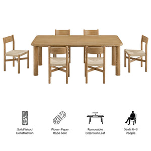 Modway Furniture Alvia Scandinavian Oak Extendable Dining Set with Woven Paper Rope Chairs Seats Eight Brown EEI-7554-WOA