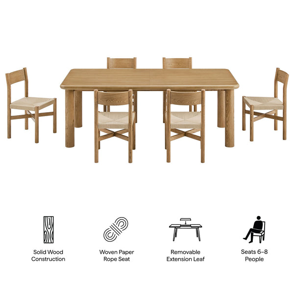 Modway Furniture Alvia Scandinavian Oak Extendable Dining Set with Woven Paper Rope Chairs Seats Eight Brown EEI-7554-WOA